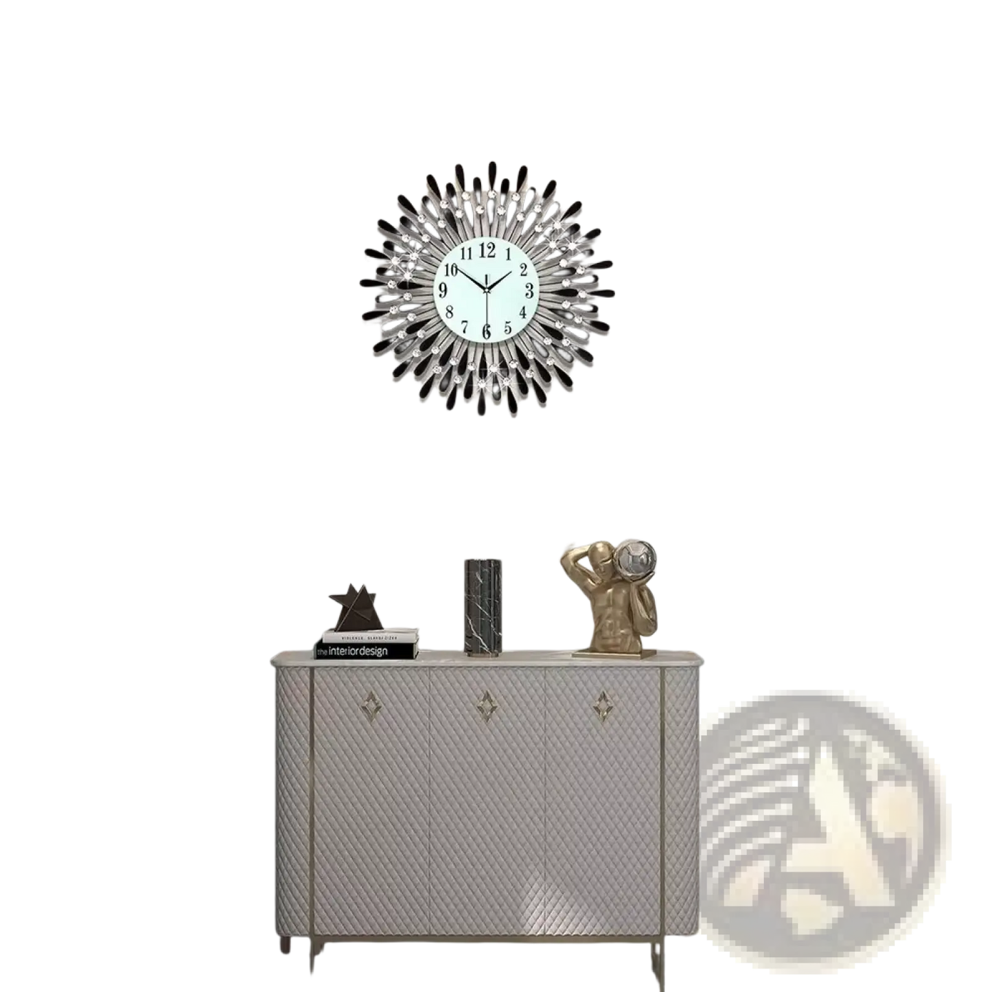 Crystal Wall Clock 38cm Silver Sunburst Home Decor
