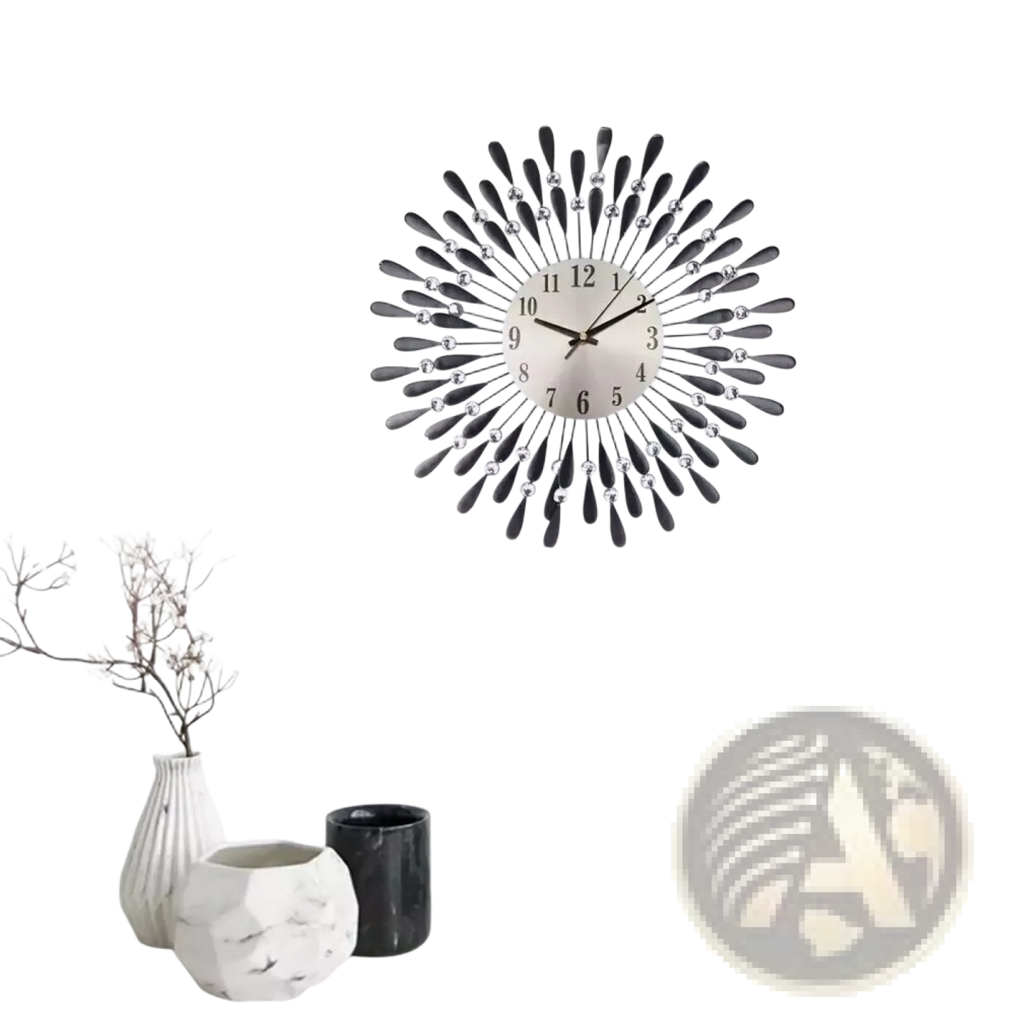 Crystal Wall Clock 38cm Silver Sunburst Home Decor