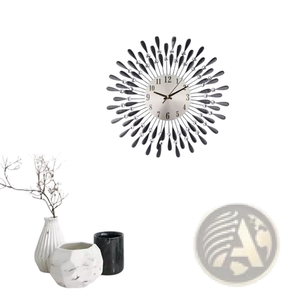 Crystal Wall Clock 38cm Silver Sunburst Home Decor