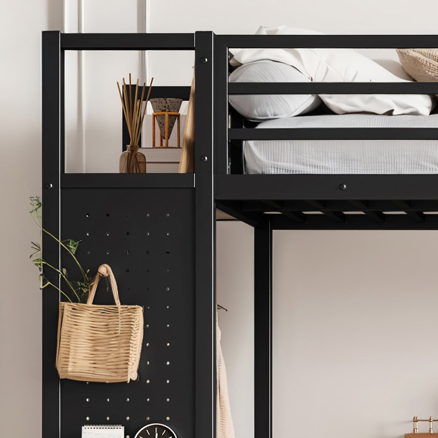 Twin XL Over Twin XL Metal Bunk Bed with Storage Shelves
