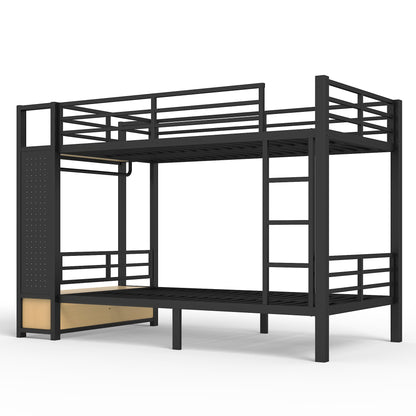 Twin XL Over Twin XL Metal Bunk Bed with Storage Shelves