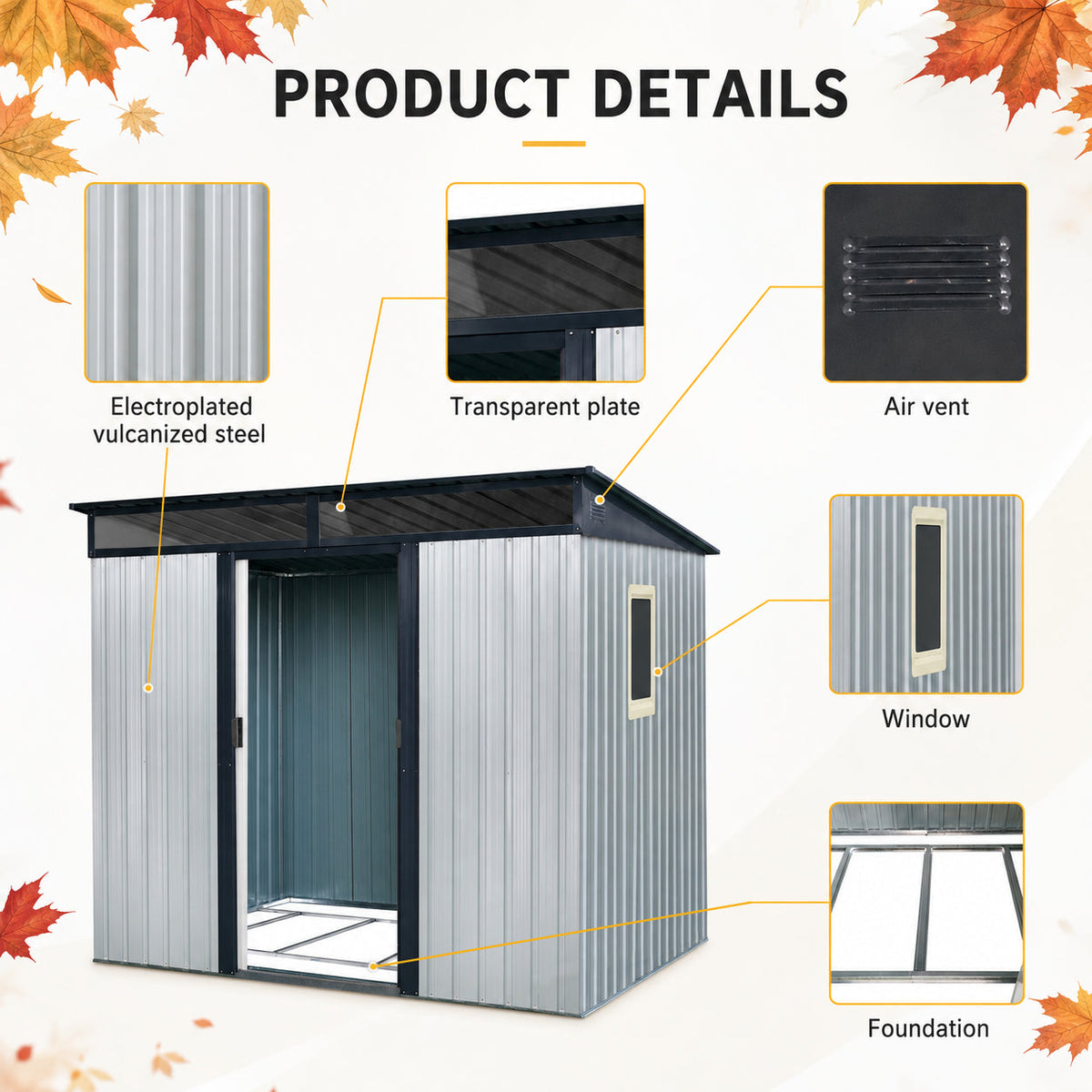 8 Ft x 6 Ft Outdoor Metal Storage Shed With Window