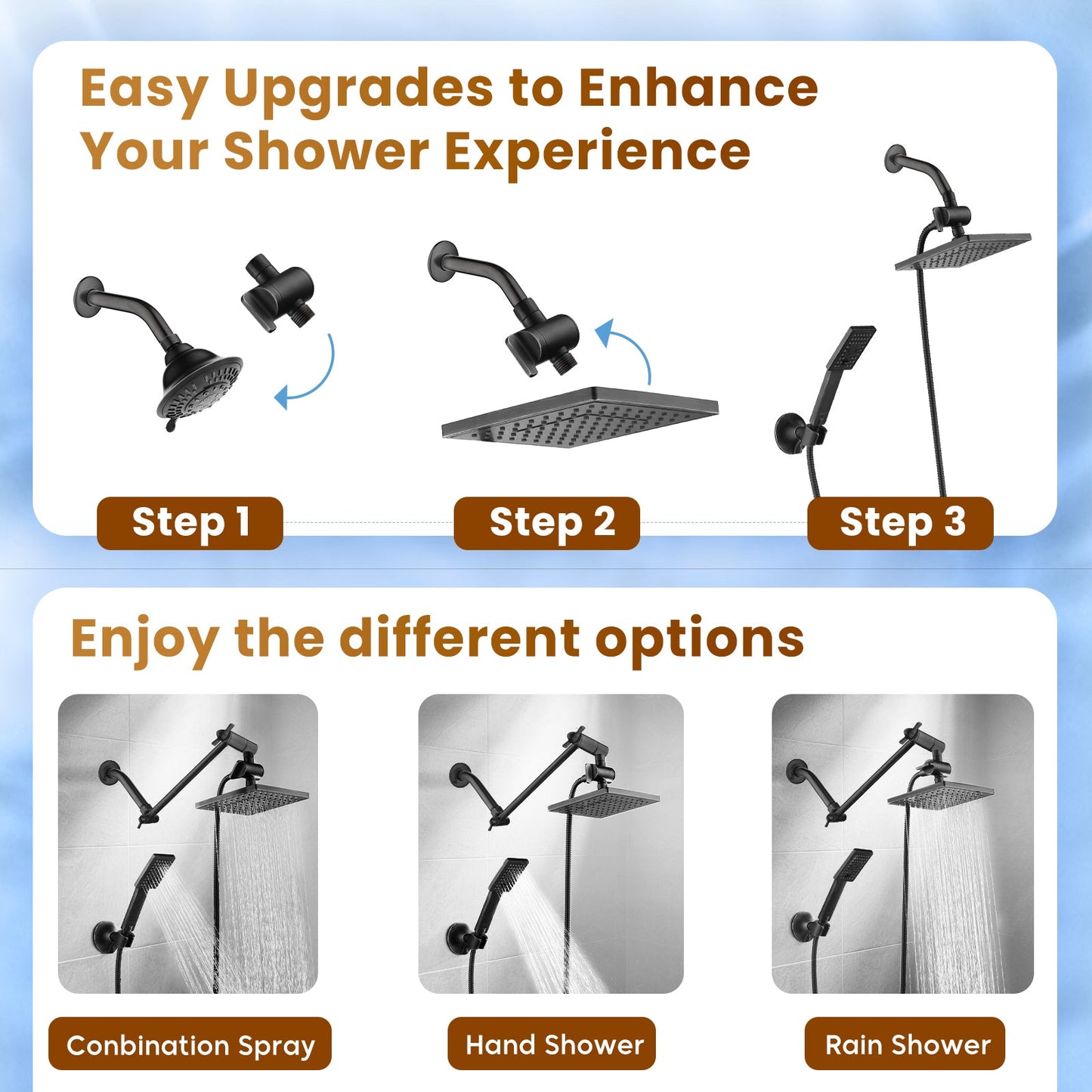 Dual Shower Head-Rain Shower Head with Handheld Shower Set, Diverter