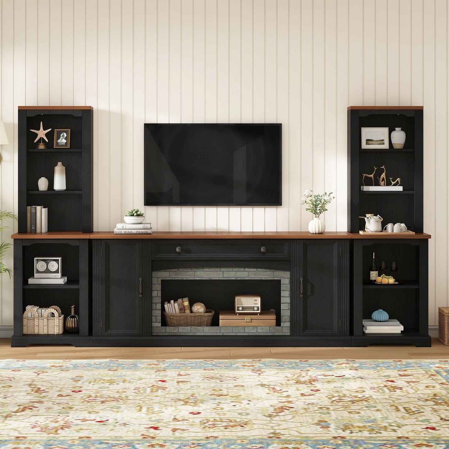 3-Piece TV Stand Set with Curved Side Cabinets for TVs Up to 70"