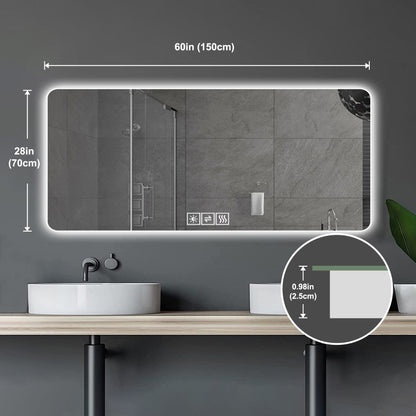 28"x60" Frameless LED Bathroom Mirror with Demist Function