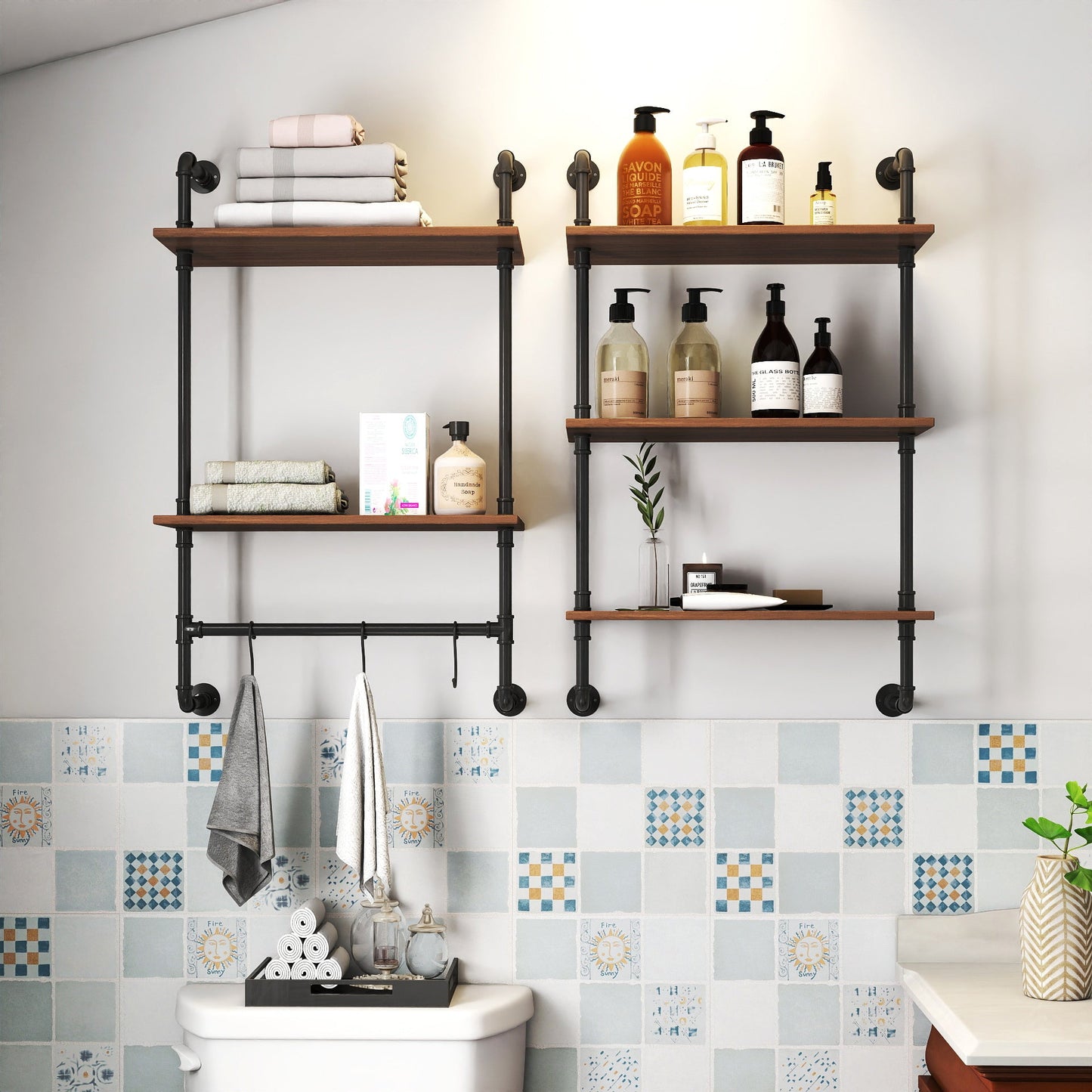 Industrial Pipe Shelf - 3 Tier & 2 Tier Wall Mounted Shelves