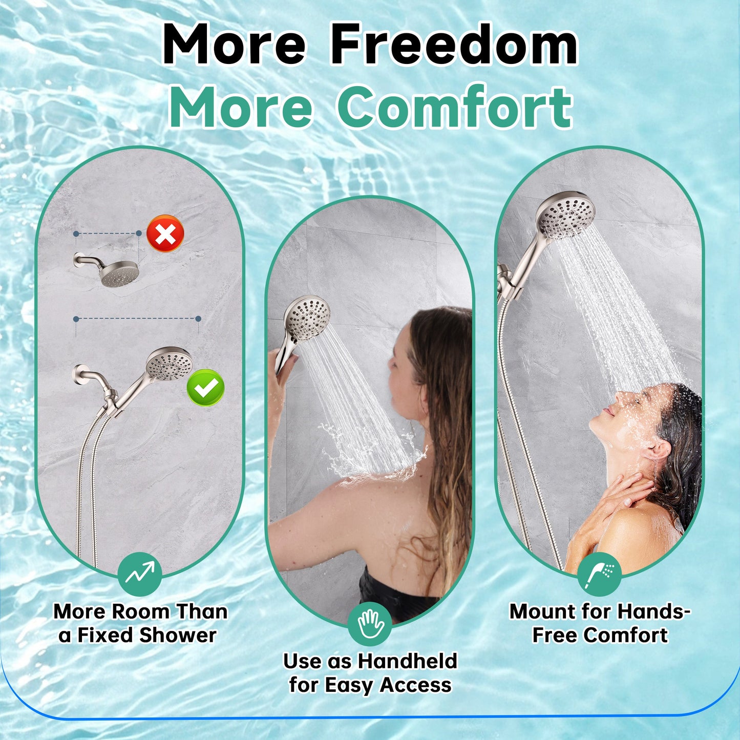 Handheld Shower Head, 9-Spray Showerhead with 69" Hose, Bracket