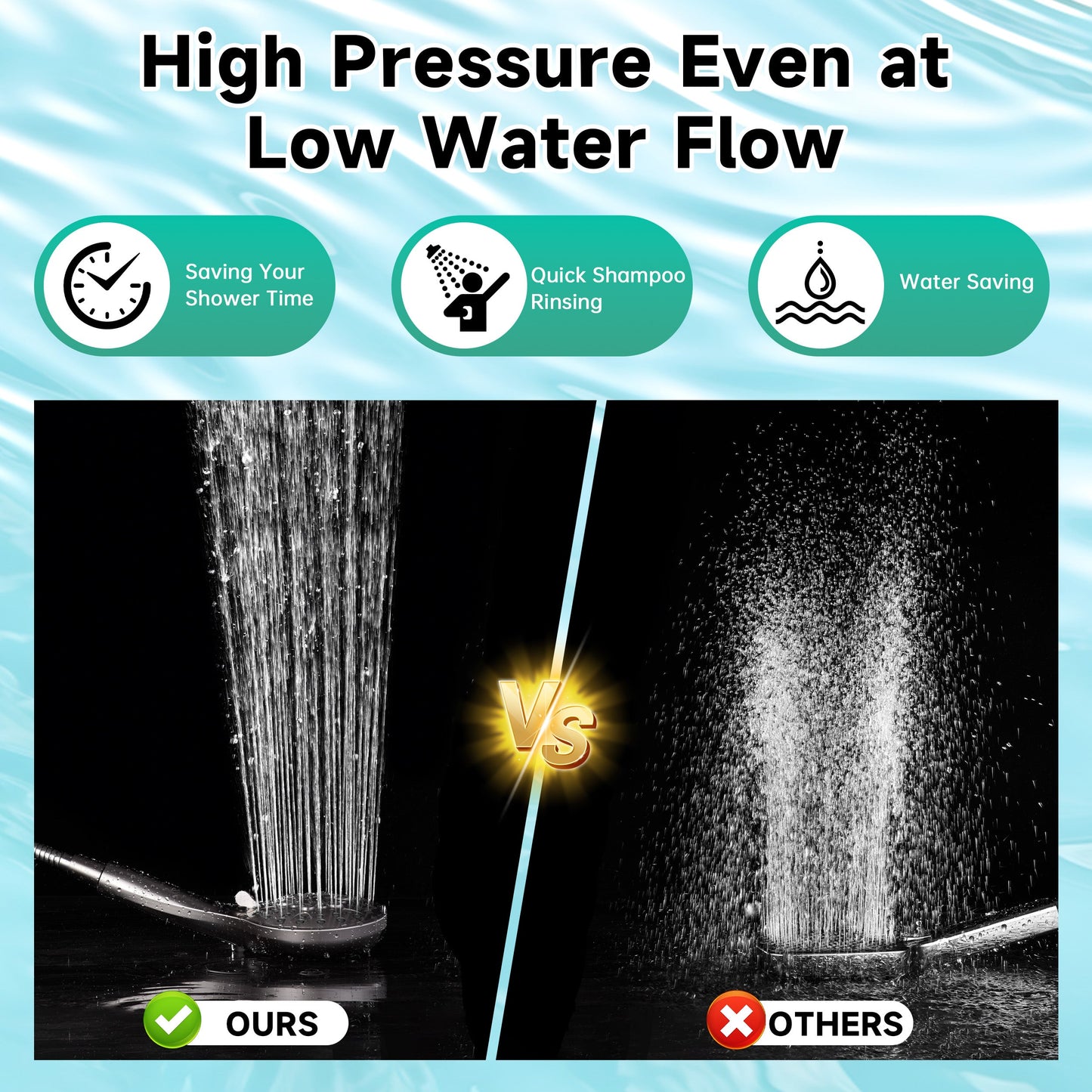 Handheld Shower Head, 9-Spray Showerhead with 69" Hose, Bracket