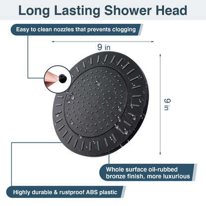 9-Inch Waterfall Rain Shower Head with Adjustable Angle and Anti-Clog Silicone Nozzles