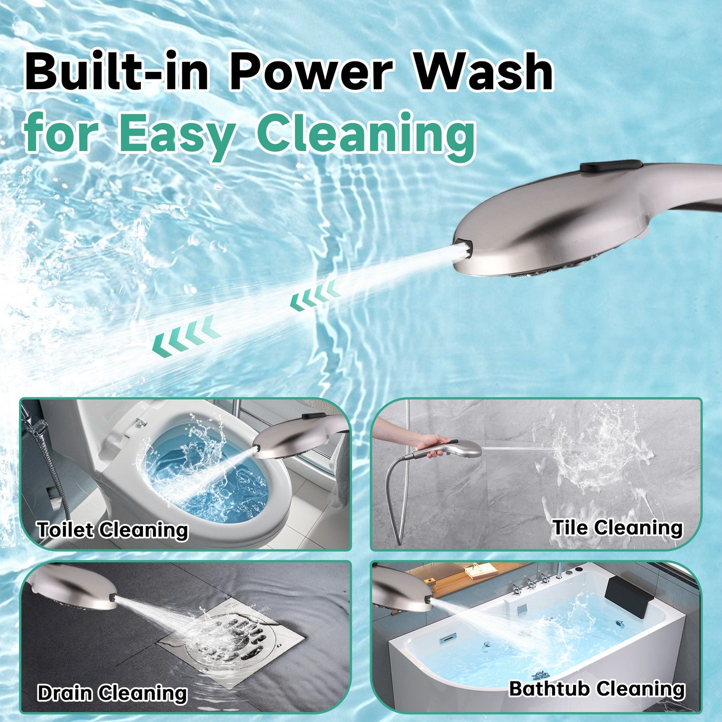 Handheld Shower Head, 9-Spray Showerhead with 69" Hose, Bracket