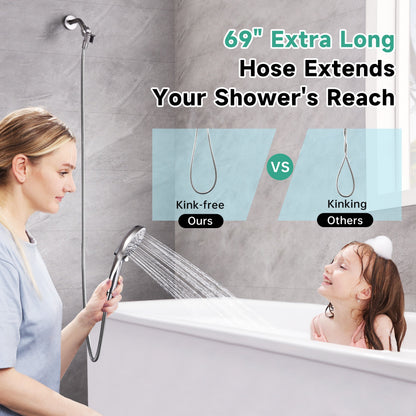 Handheld Shower Head, 9-Spray Showerhead with 69" Hose, Bracket