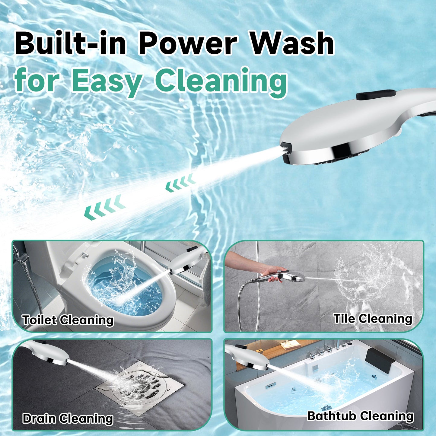 Handheld Shower Head, 9-Spray Showerhead with 69" Hose, Bracket