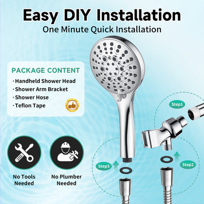 Handheld Shower Head, 9-Spray Showerhead with 69" Hose, Bracket